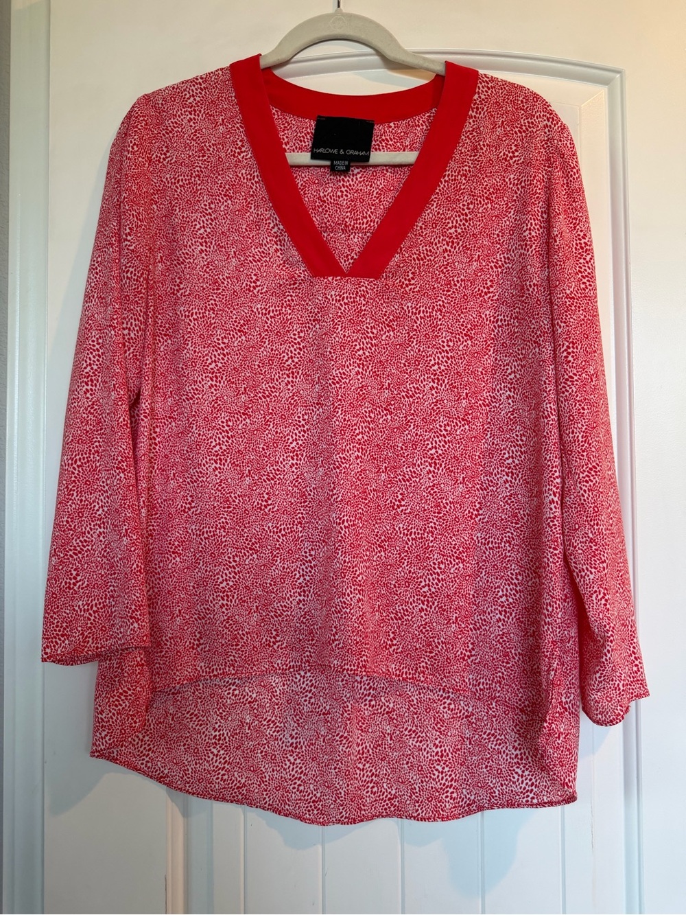 Harlowe & Graham Red Printed V-Neck Tunic with Bold Trim